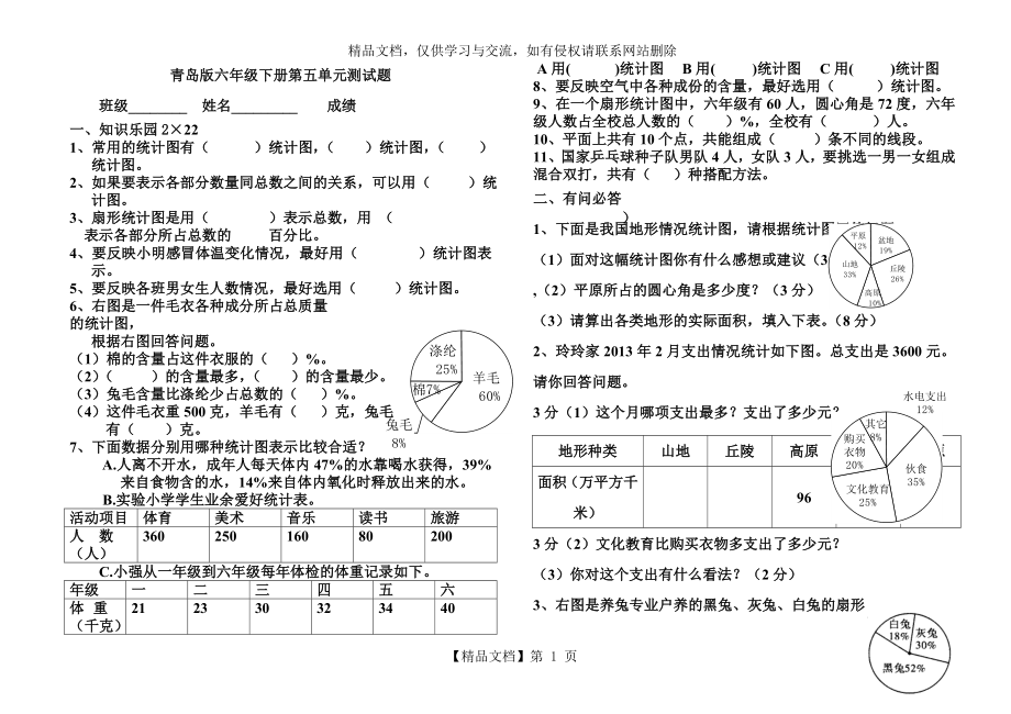 青岛版六年级下册第五单元测试题.doc_第1页