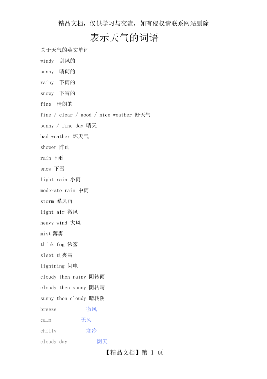 表示天气的英语单词.doc_第1页