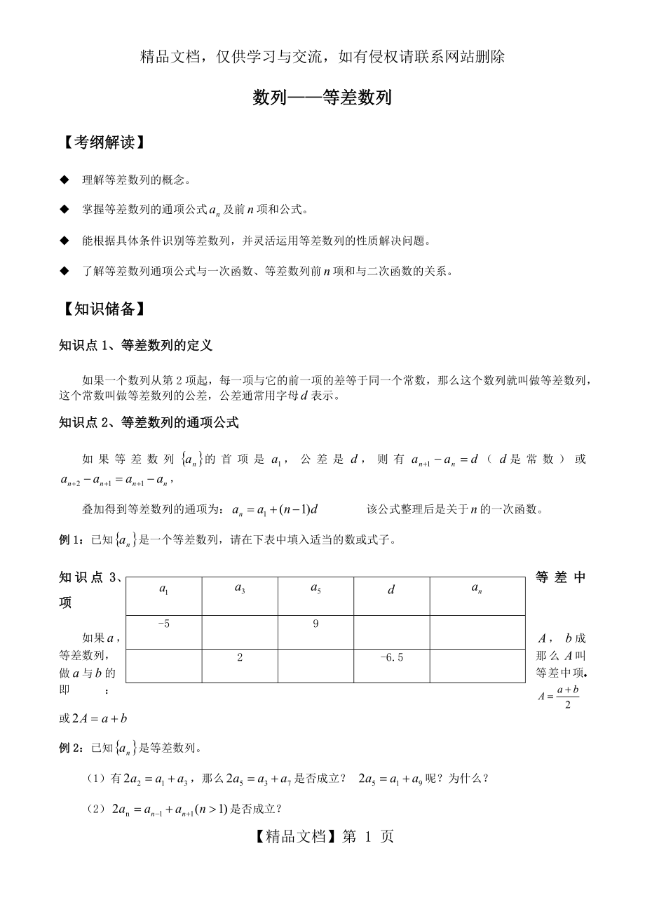 等差数列知识点及类型题详解(含精细化答案).docx_第1页