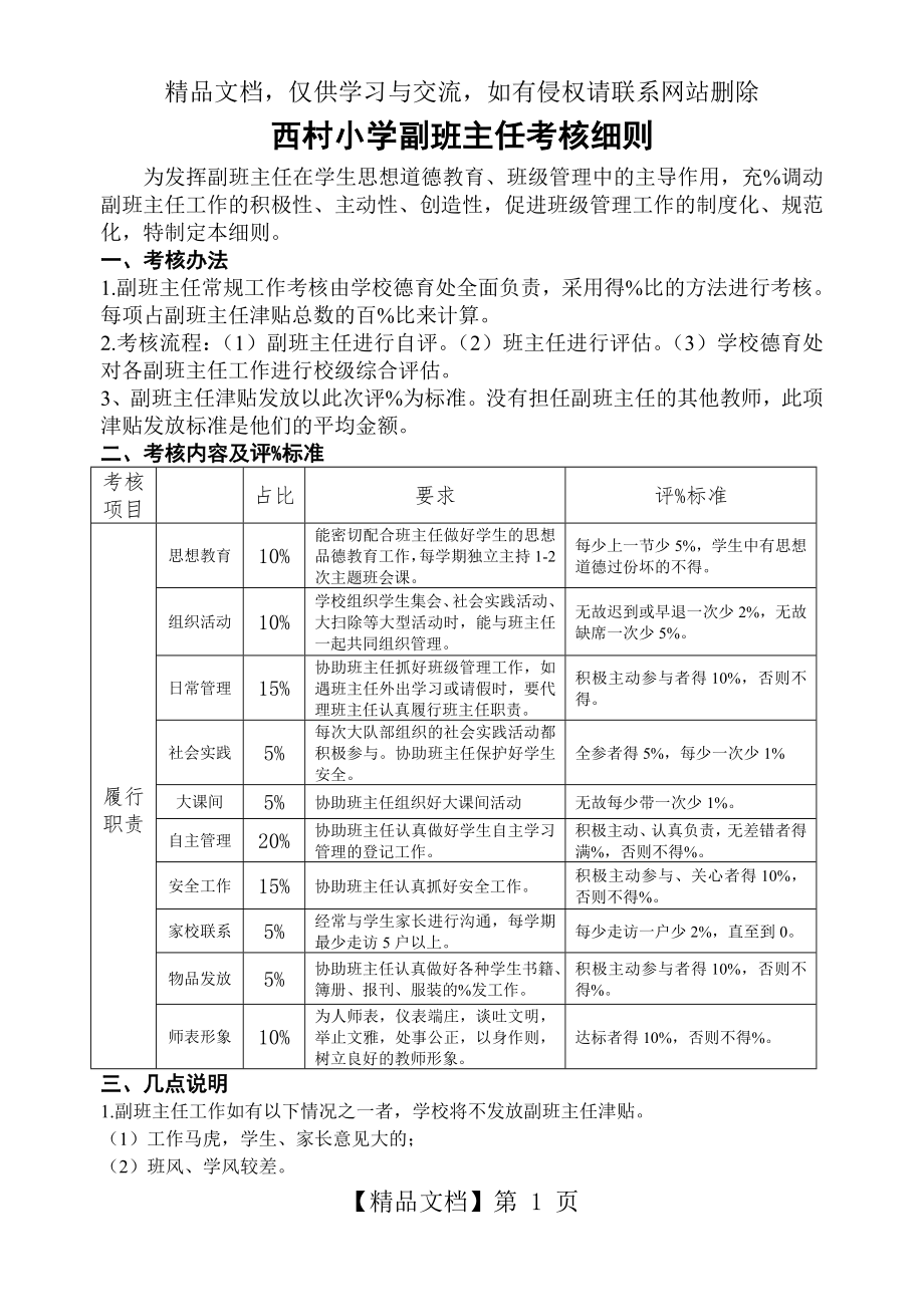 西村小学副班主任考核细则.doc_第1页