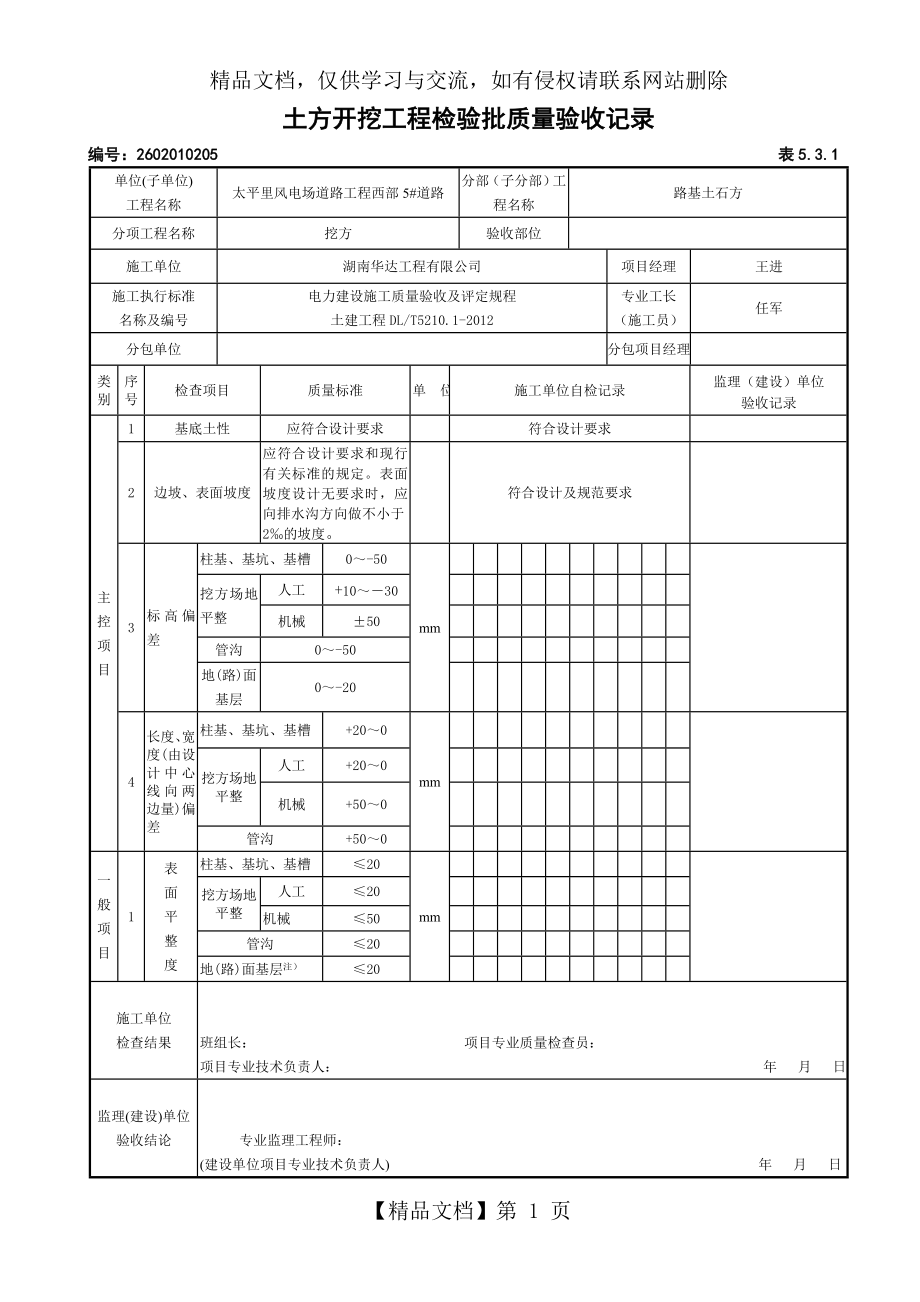 路基土石方工程检验批质量验收记录.doc_第1页