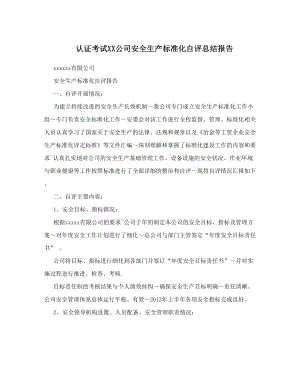 认证考试XX公司安全生产标准化自评总结报告.doc