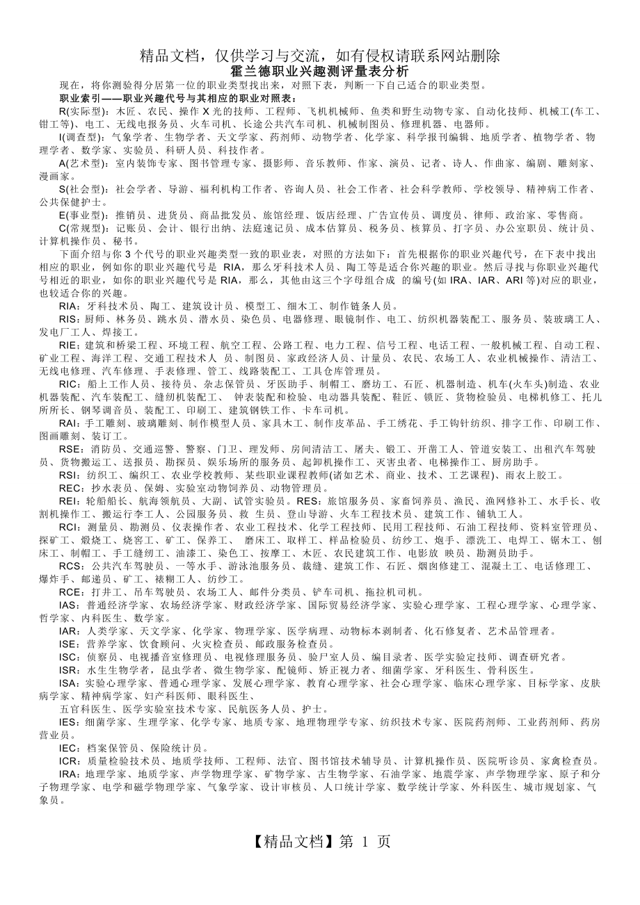 霍兰德职业兴趣测评量表分析.doc_第1页