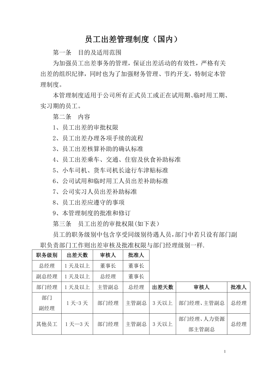 员工出差管理制度(国内).doc_第1页