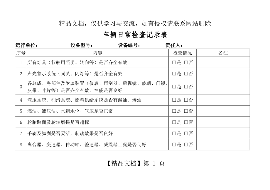 车辆检查记录表(日检).doc_第1页