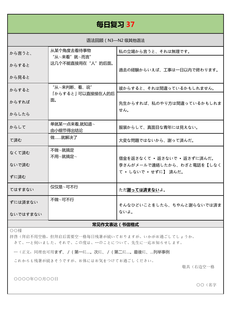 语法复习 基础单词逐课过关第37天学案--大家的日语高考一轮复习.docx_第1页