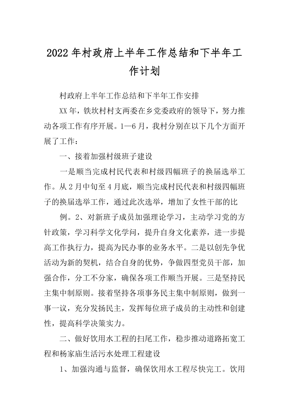 2022年村政府上半年工作总结和下半年工作计划.docx_第1页