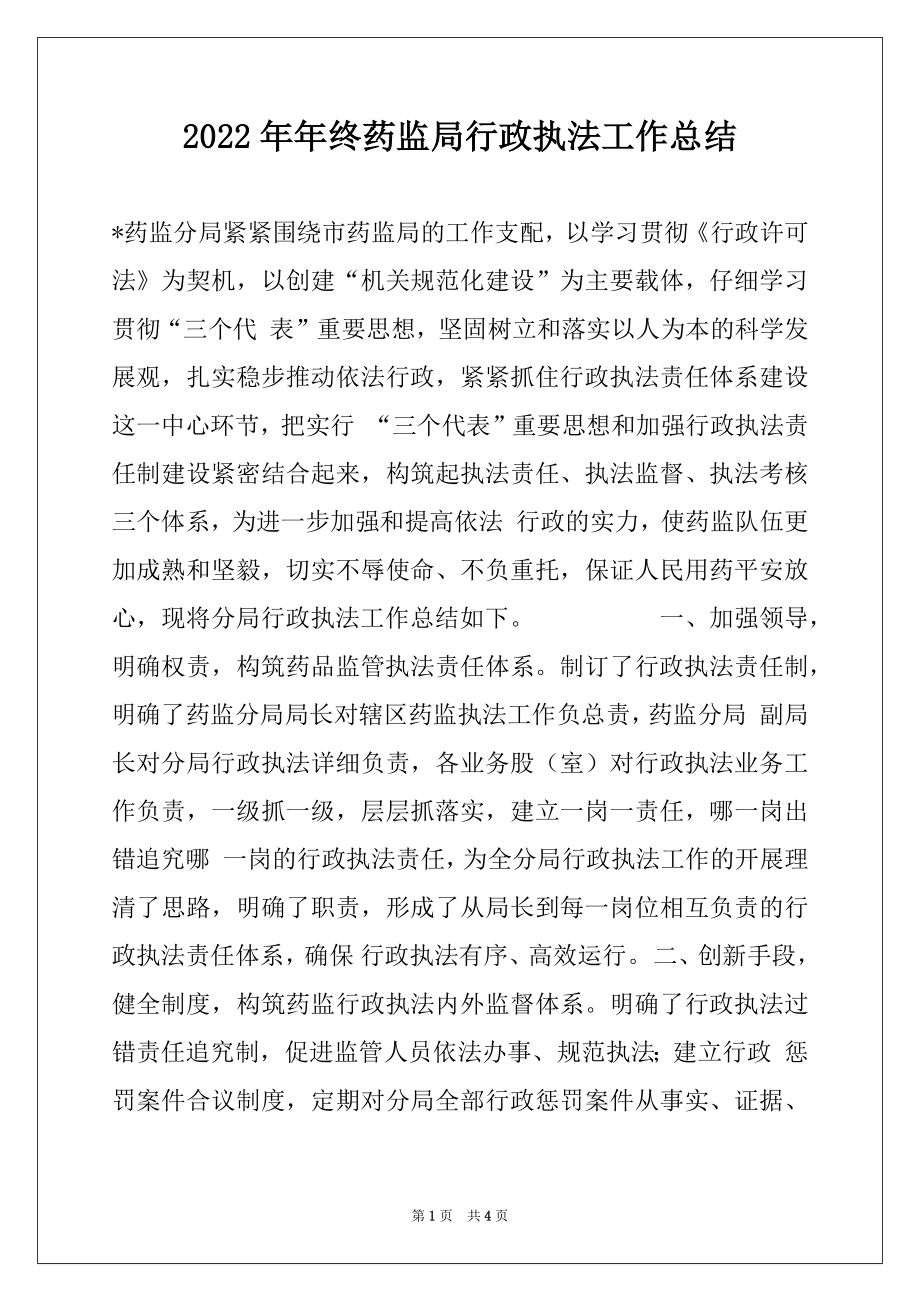 2022年年终药监局行政执法工作总结例文.docx_第1页