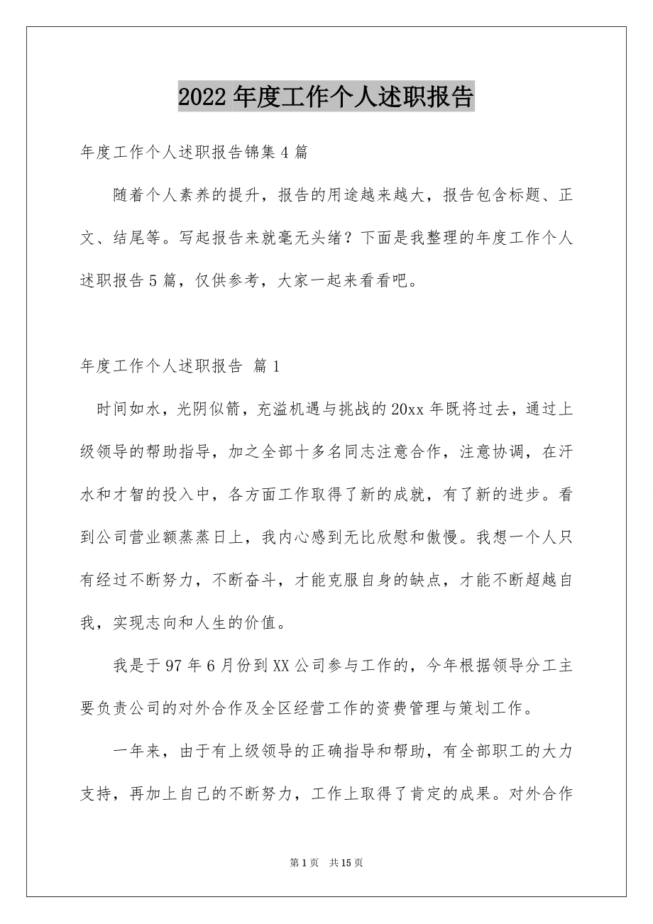 2022年度工作个人述职报告范本.docx_第1页