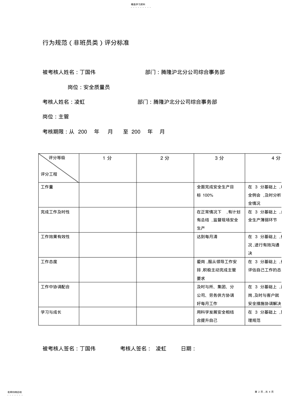 2022年某电力企业市区供电企业安全质量员行为规范考评表 .pdf_第2页