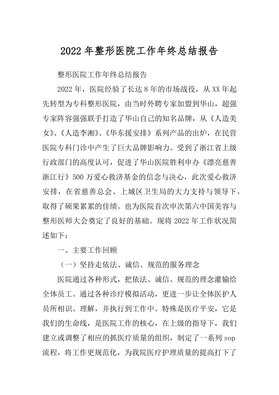 2022年整形医院工作年终总结报告.docx_第1页