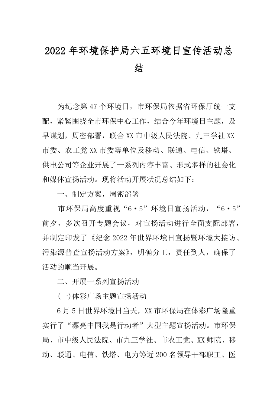 2022年环境保护局六五环境日宣传活动总结.docx_第1页