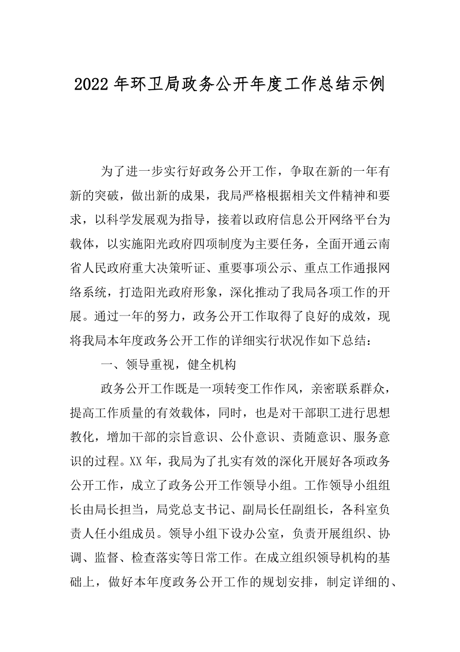 2022年环卫局政务公开年度工作总结示例.docx_第1页