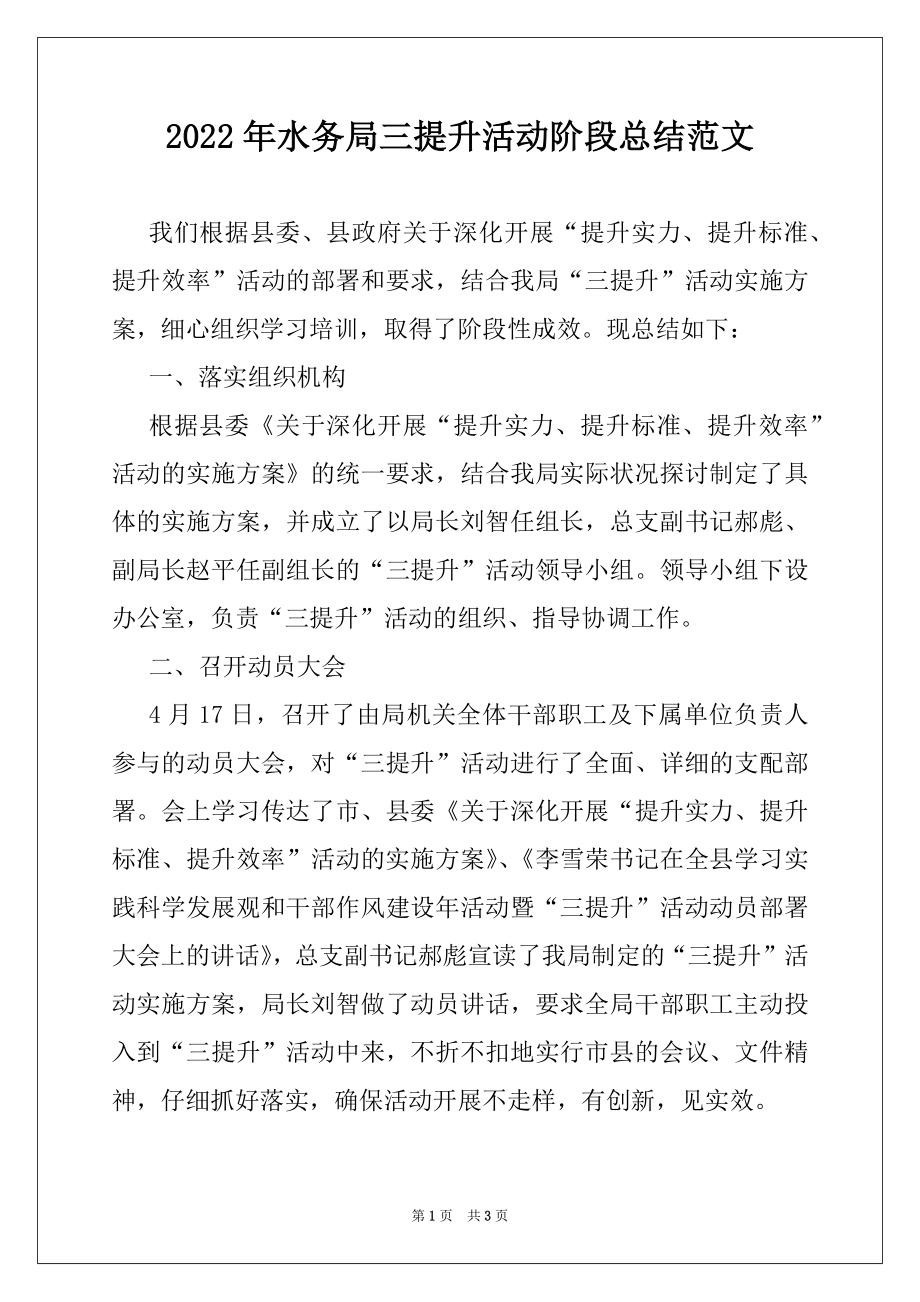 2022年水务局三提升活动阶段总结范文.docx_第1页