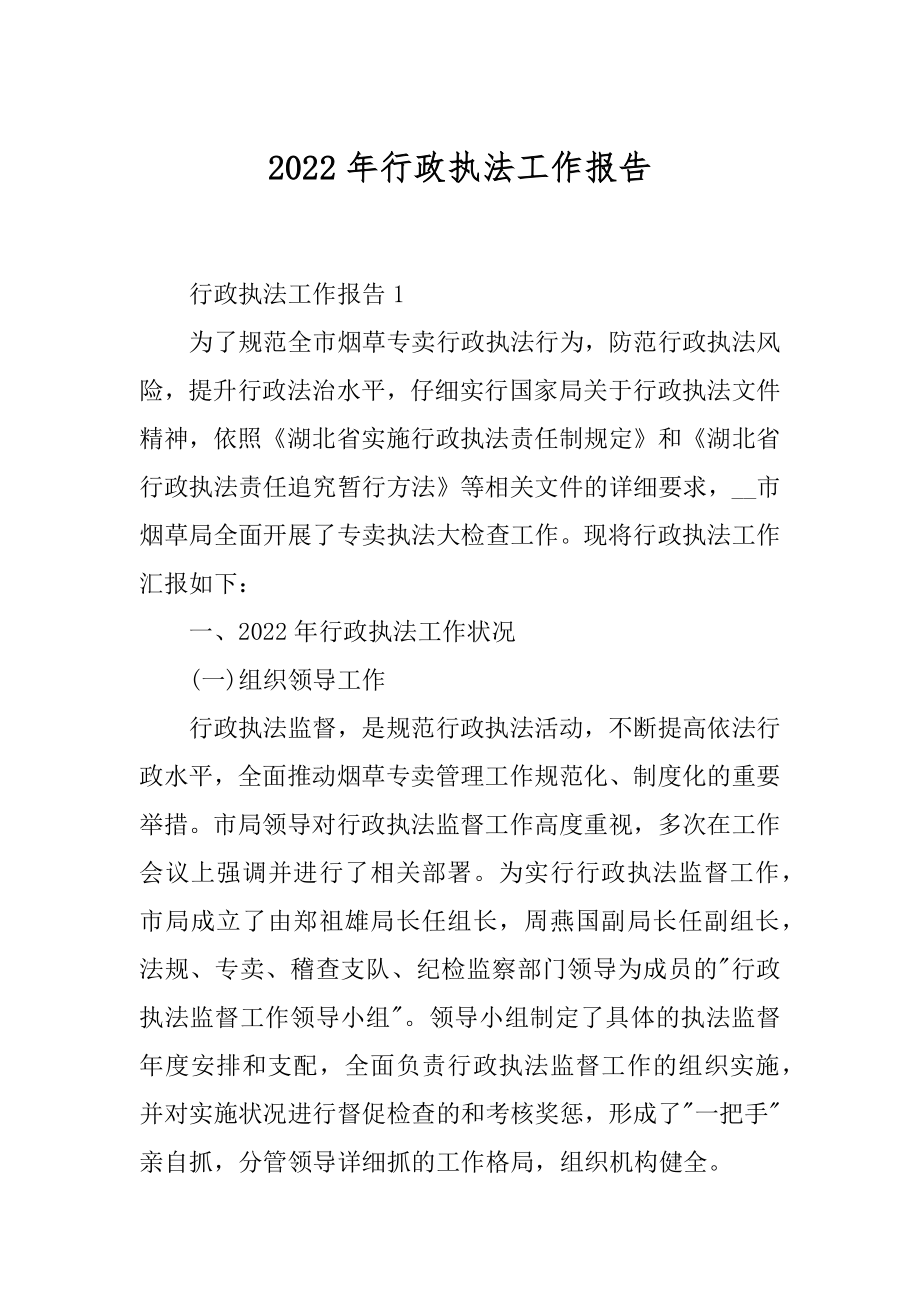 2022年行政执法工作报告.docx_第1页