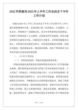 2022年档案局2022年上半年工作总结及下半年工作计划.docx