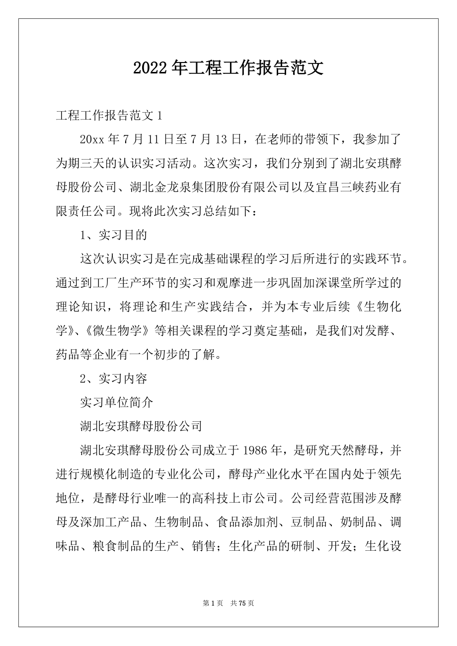 2022年工程工作报告范文例文.docx_第1页