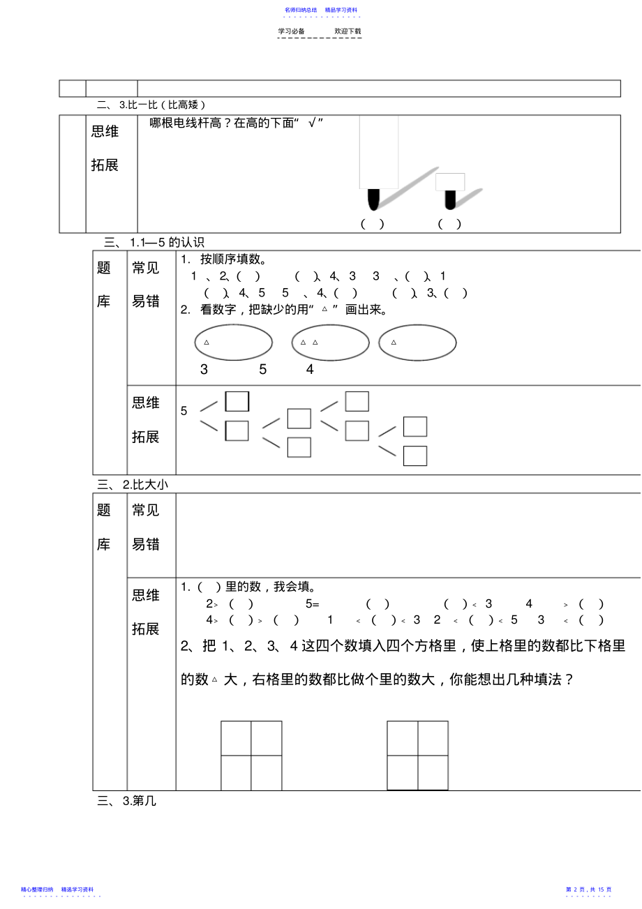 2022年一年级上册数学试题各单元知识点总结人教新课标 .pdf_第2页