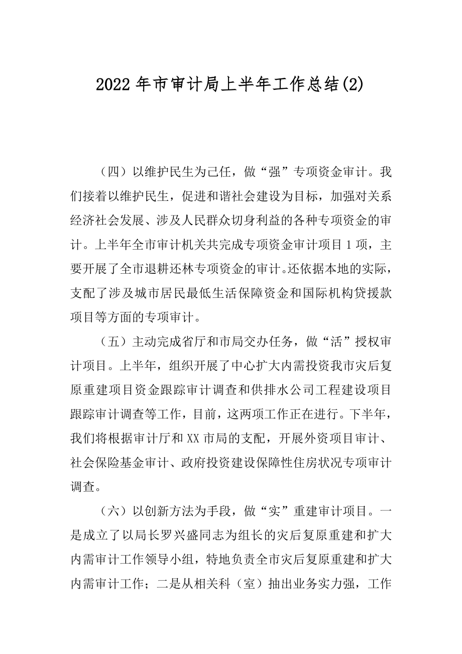 2022年市审计局上半年工作总结(2).docx_第1页