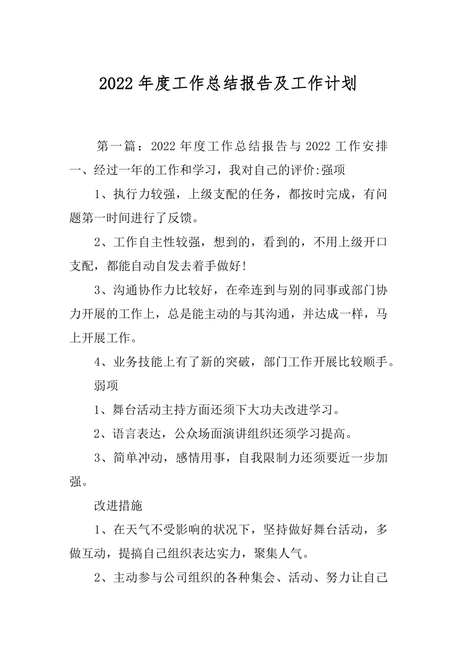 2022年度工作总结报告及工作计划.docx_第1页