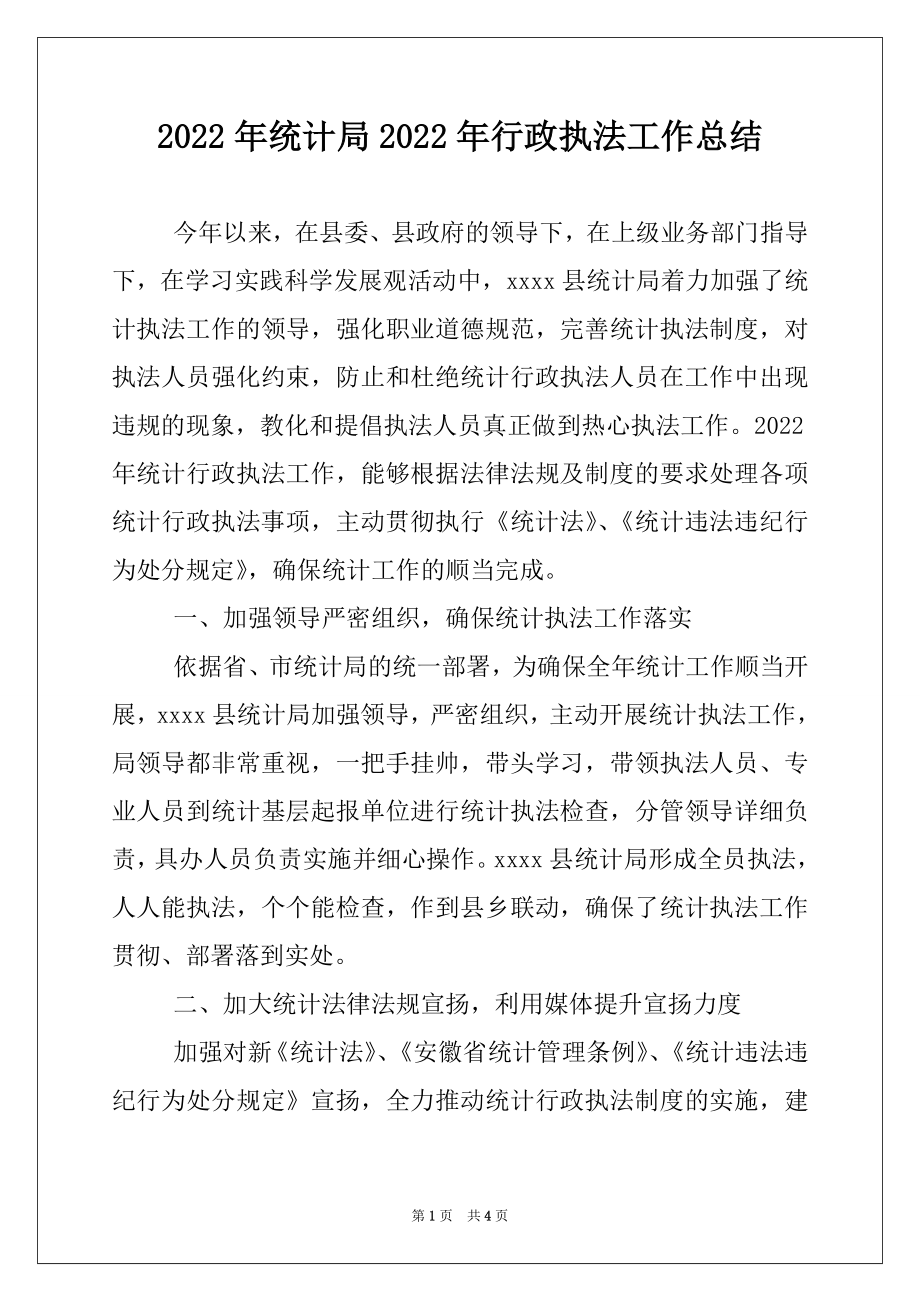 2022年统计局2022年行政执法工作总结.docx_第1页