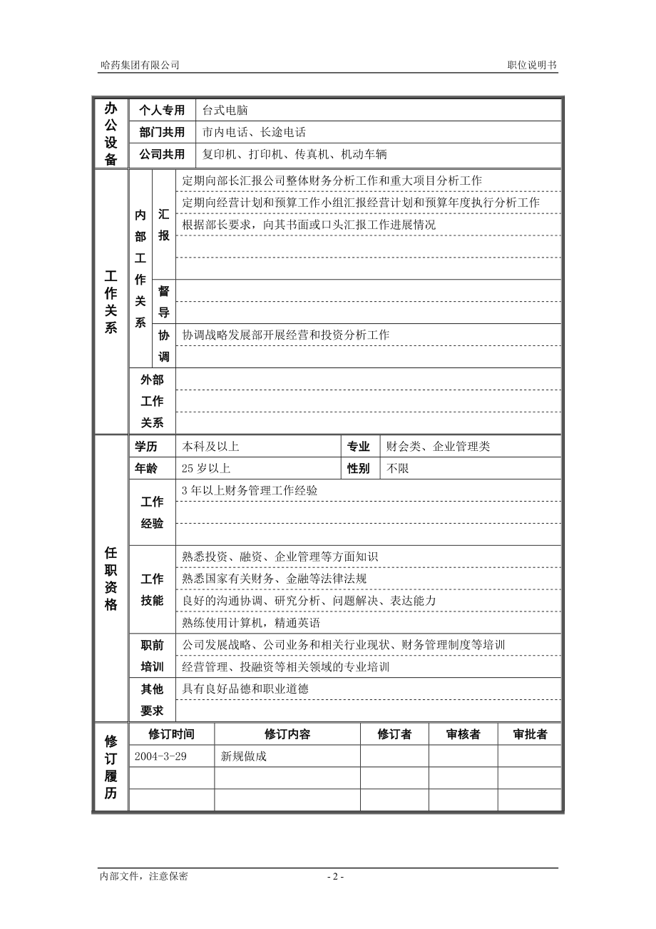 咨询管理战略组织项目麦肯锡工具评估 7资产管理部_财务分析主管_职位说明书.doc_第2页