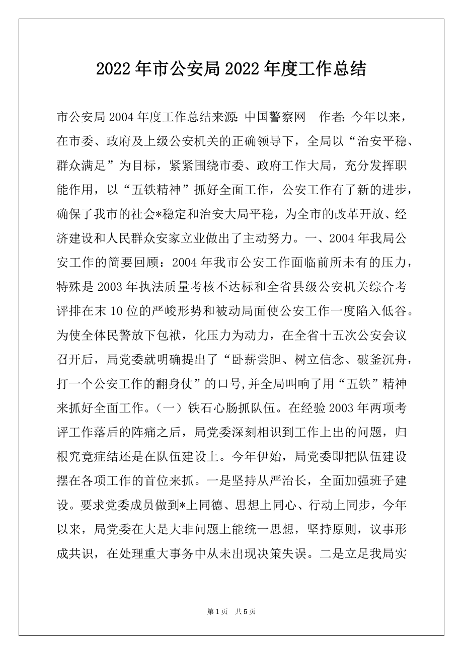 2022年市公安局2022年度工作总结.docx_第1页