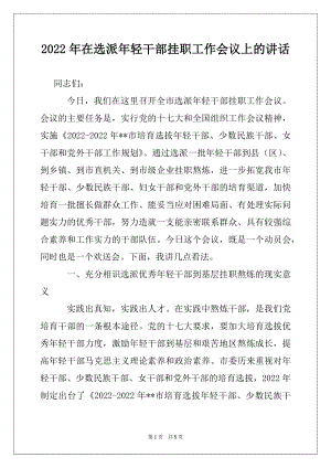 2022年在选派年轻干部挂职工作会议上的讲话.docx