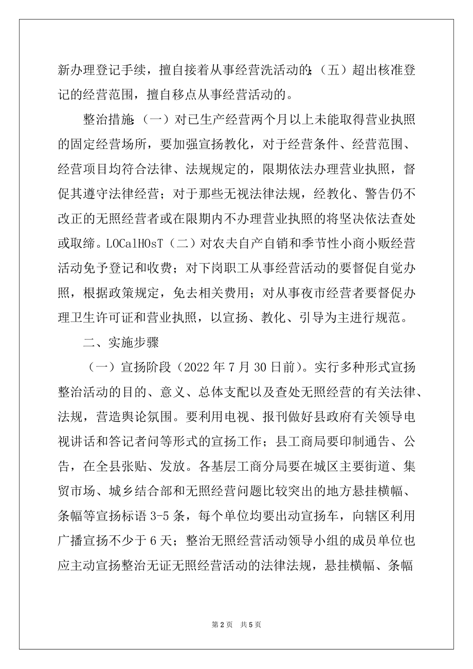 2022年工商局开展查处取缔无照经营活动实施方案.docx_第2页