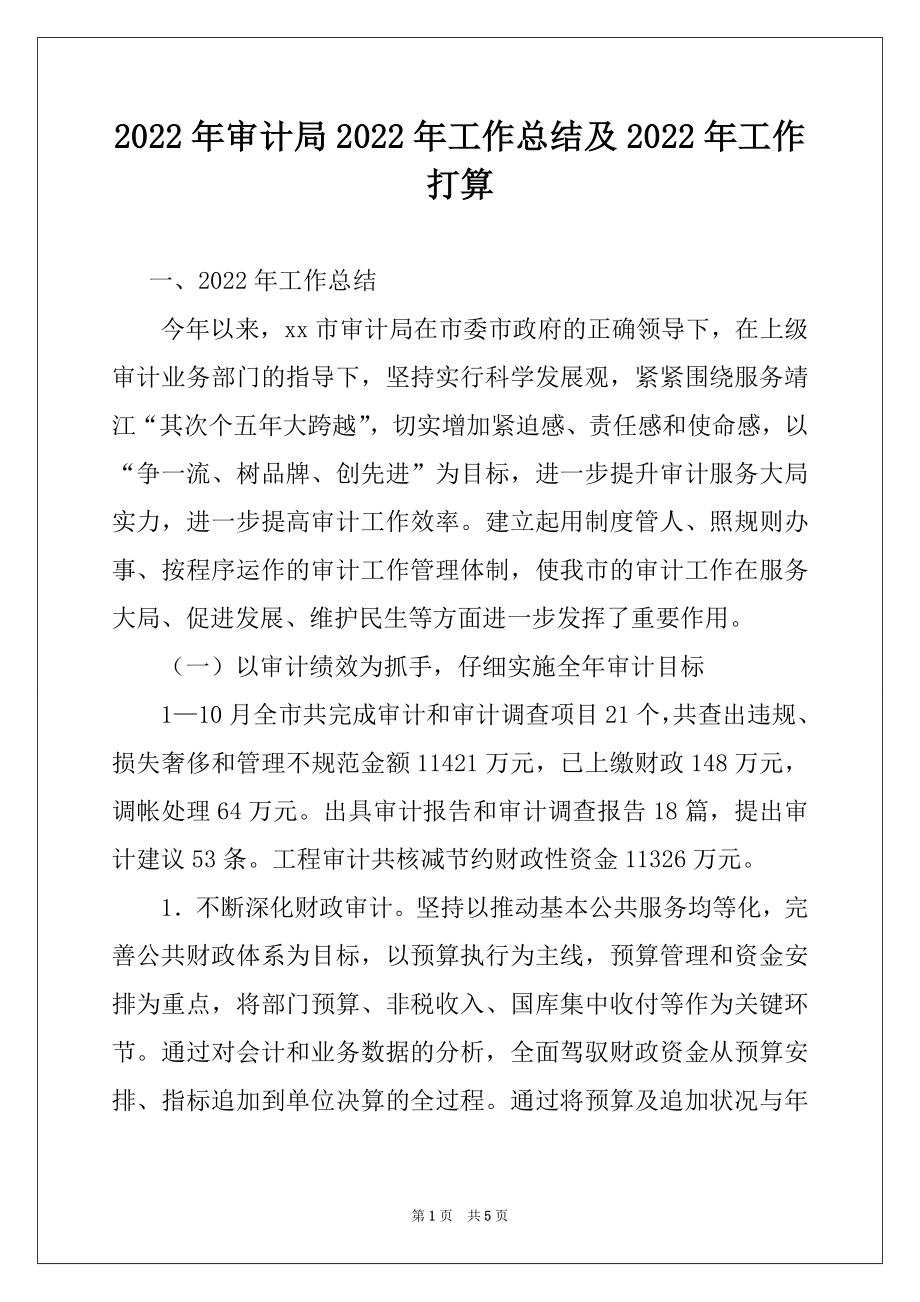 2022年审计局2022年工作总结及2022年工作打算.docx_第1页