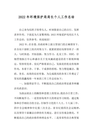 2022年环境保护局局长个人工作总结.docx