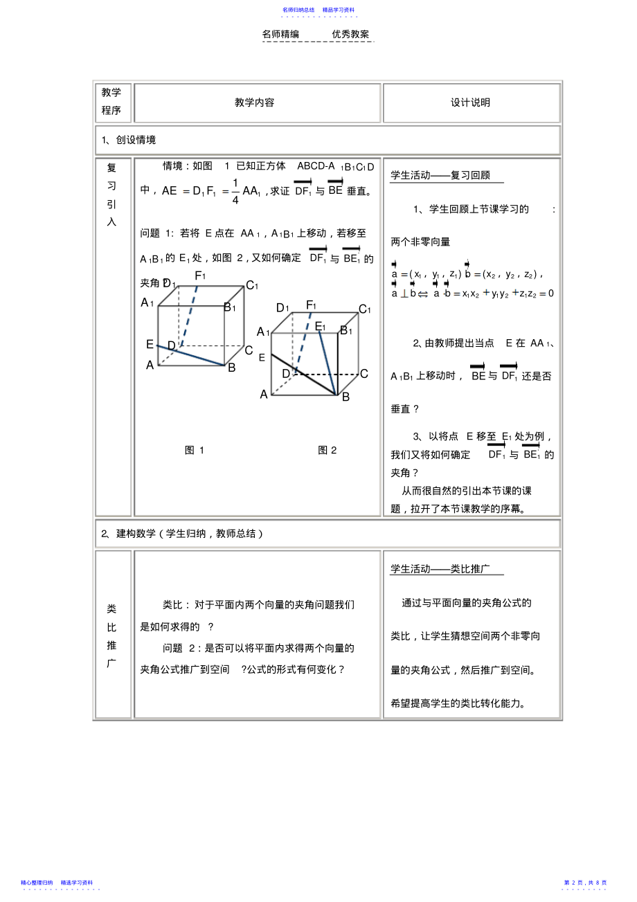 2022年《空间向量的夹角》教学设计 .pdf_第2页