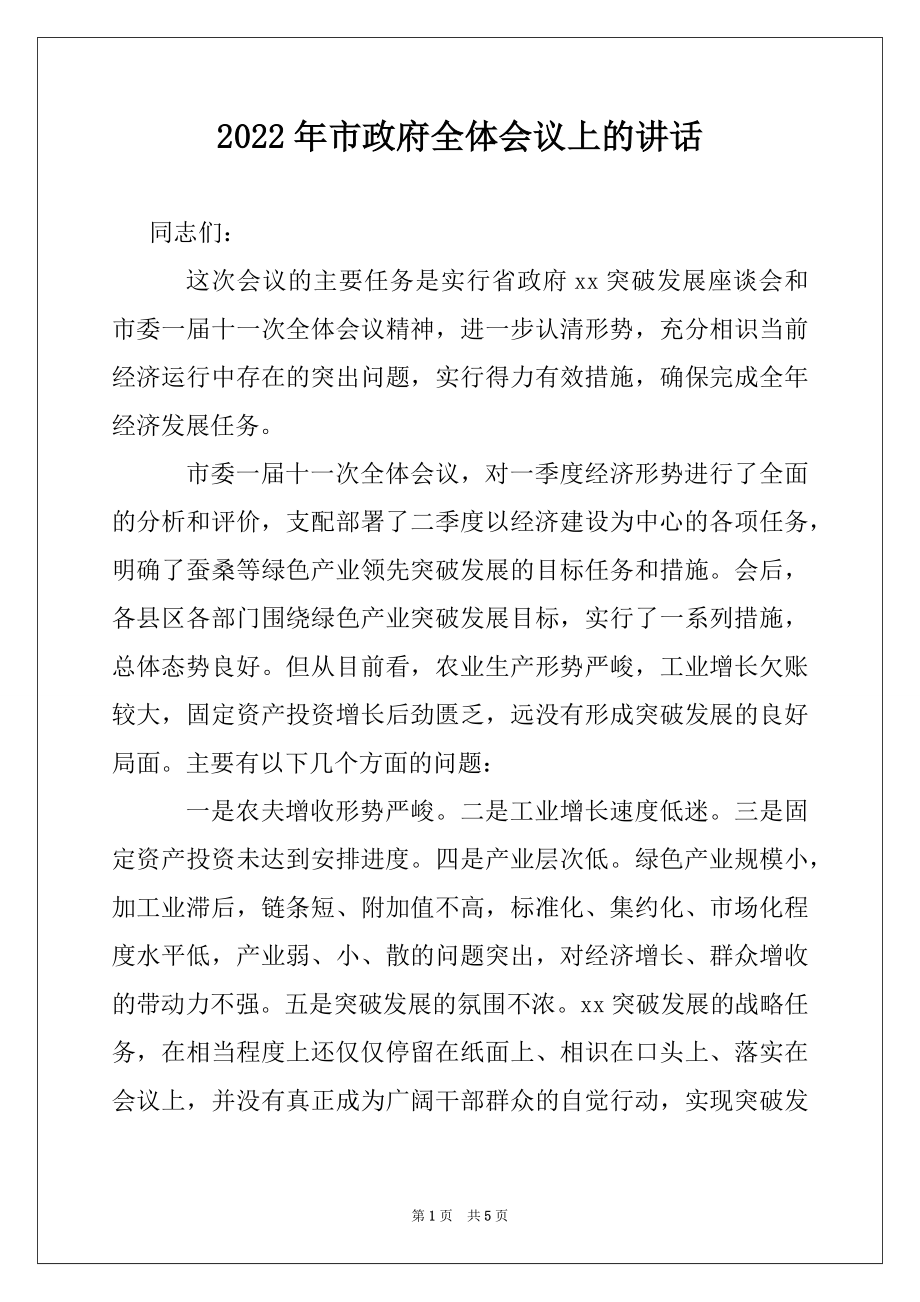 2022年市政府全体会议上的讲话.docx_第1页