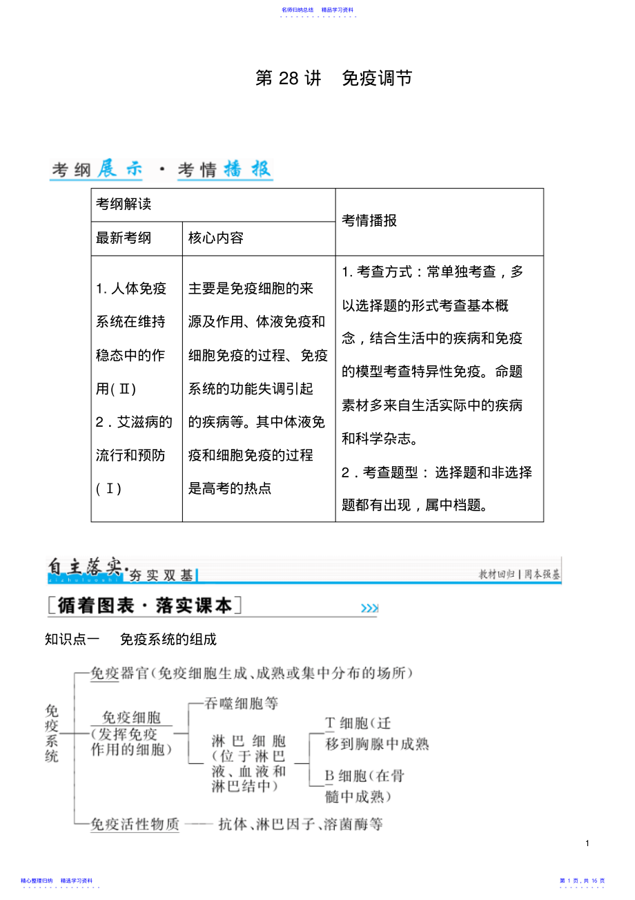 2022年【金版学案】2021年高考生物一轮复习知识点与课后训练：第8单元第28讲-免疫调节. .pdf_第1页