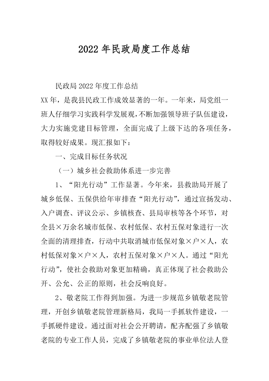 2022年民政局度工作总结.docx_第1页