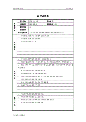 咨询管理战略组织项目麦肯锡工具评估 3战略发展部_行业分析主管_职位说明书.doc