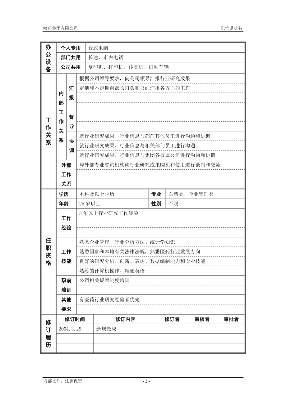 咨询管理战略组织项目麦肯锡工具评估 3战略发展部_行业分析主管_职位说明书.doc_第2页