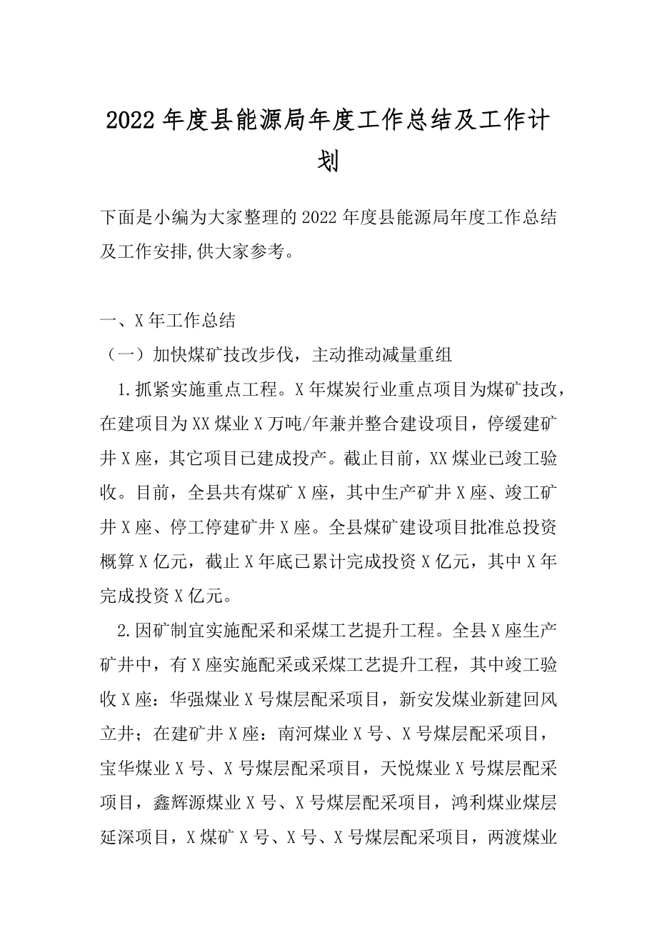 2022年度县能源局年度工作总结及工作计划.docx_第1页