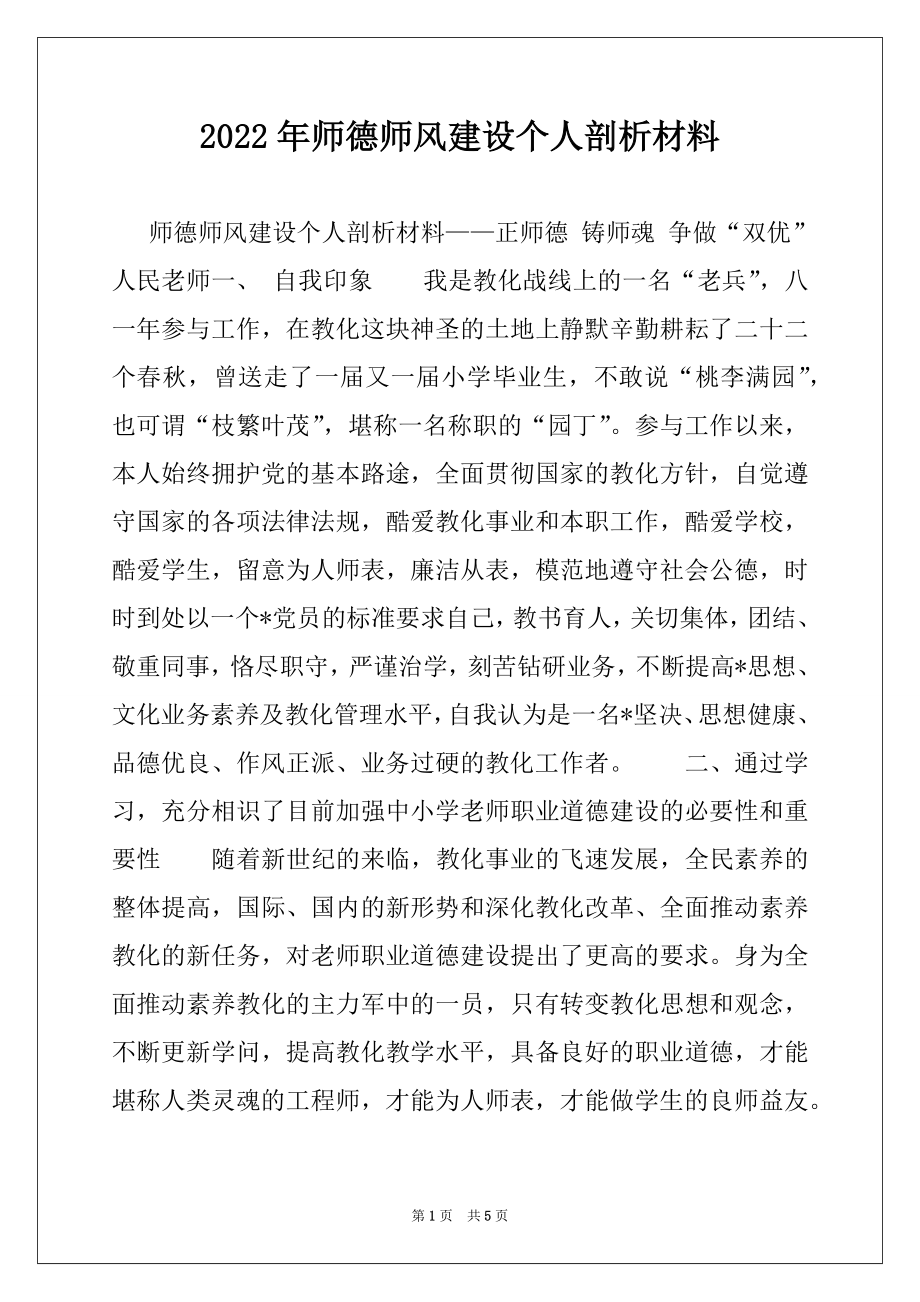 2022年师德师风建设个人剖析材料例文.docx_第1页