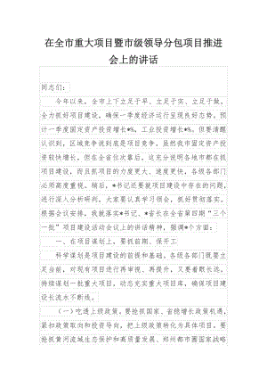 在全市重大项目暨市级领导分包项目推进会上的讲话.docx