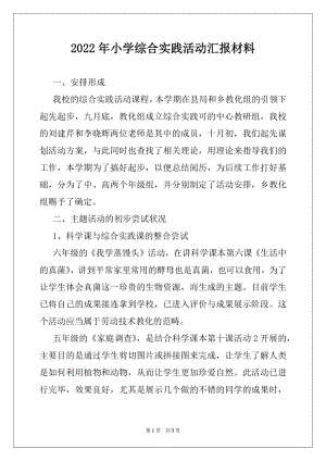 2022年小学综合实践活动汇报材料.docx