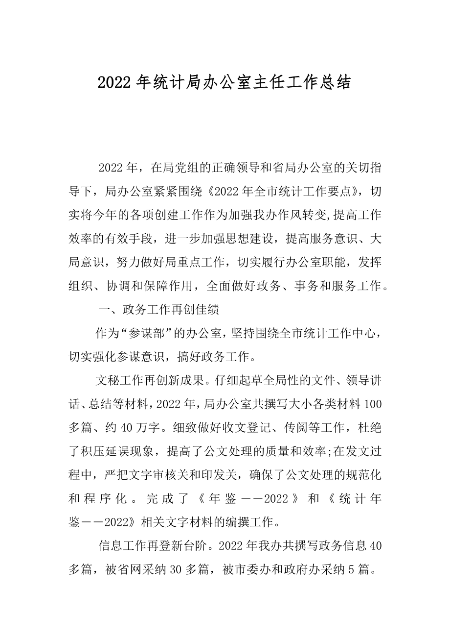 2022年统计局办公室主任工作总结.docx_第1页