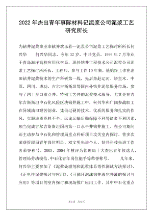 2022年杰出青年事际材料记泥浆公司泥浆工艺研究所长范本.docx