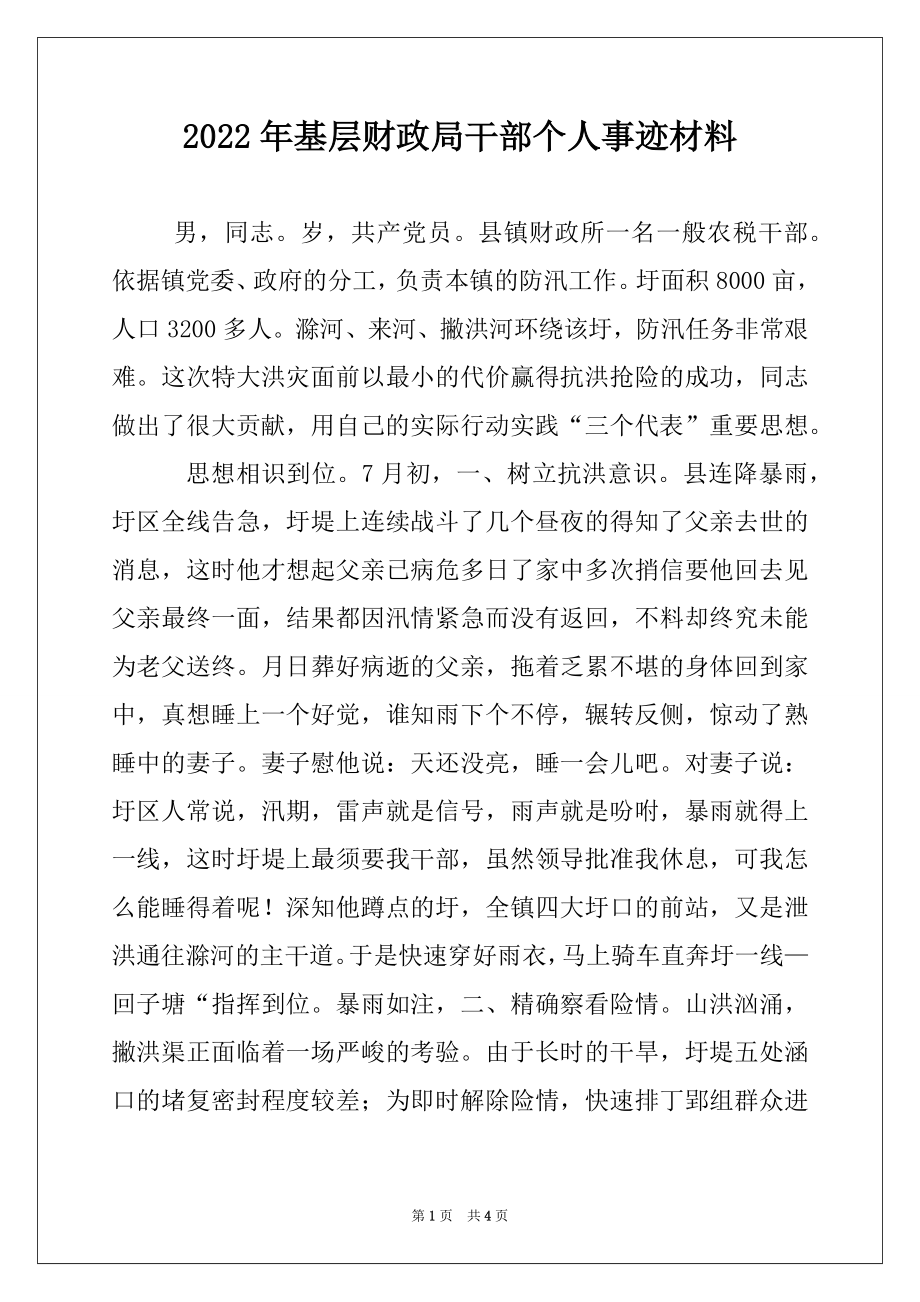 2022年基层财政局干部个人事迹材料.docx_第1页