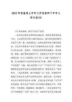 2022年安监局上半年工作总结和下半年工作计划(3).docx