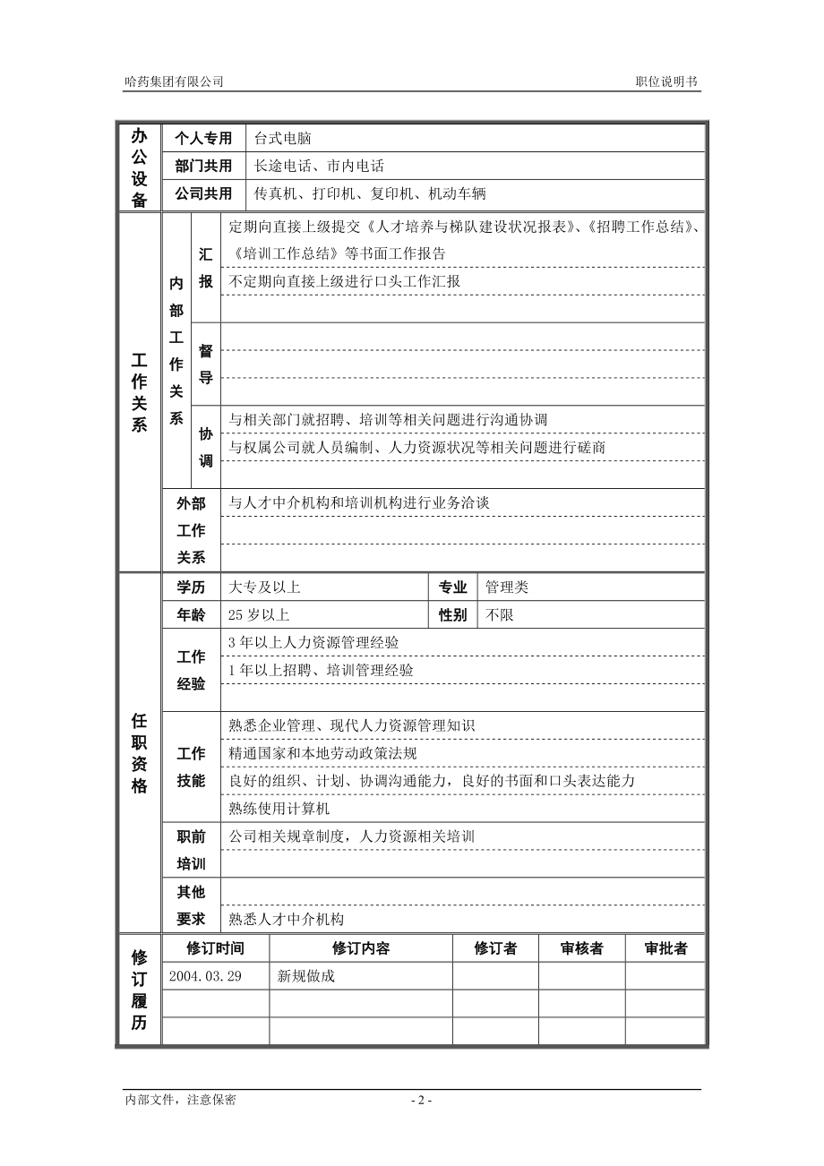 咨询管理战略组织项目麦肯锡工具评估 2人力资源部_招聘培训主管_职位说明书.doc_第2页