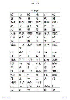 2022年一年级上册生字表 .pdf