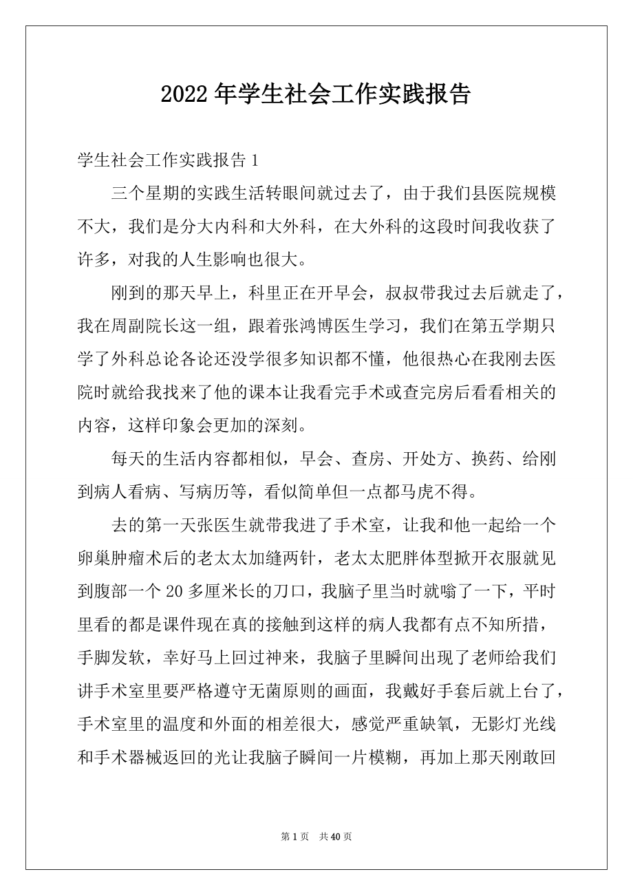 2022年学生社会工作实践报告例文.docx_第1页