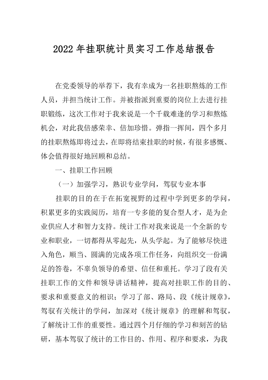 2022年挂职统计员实习工作总结报告.docx_第1页