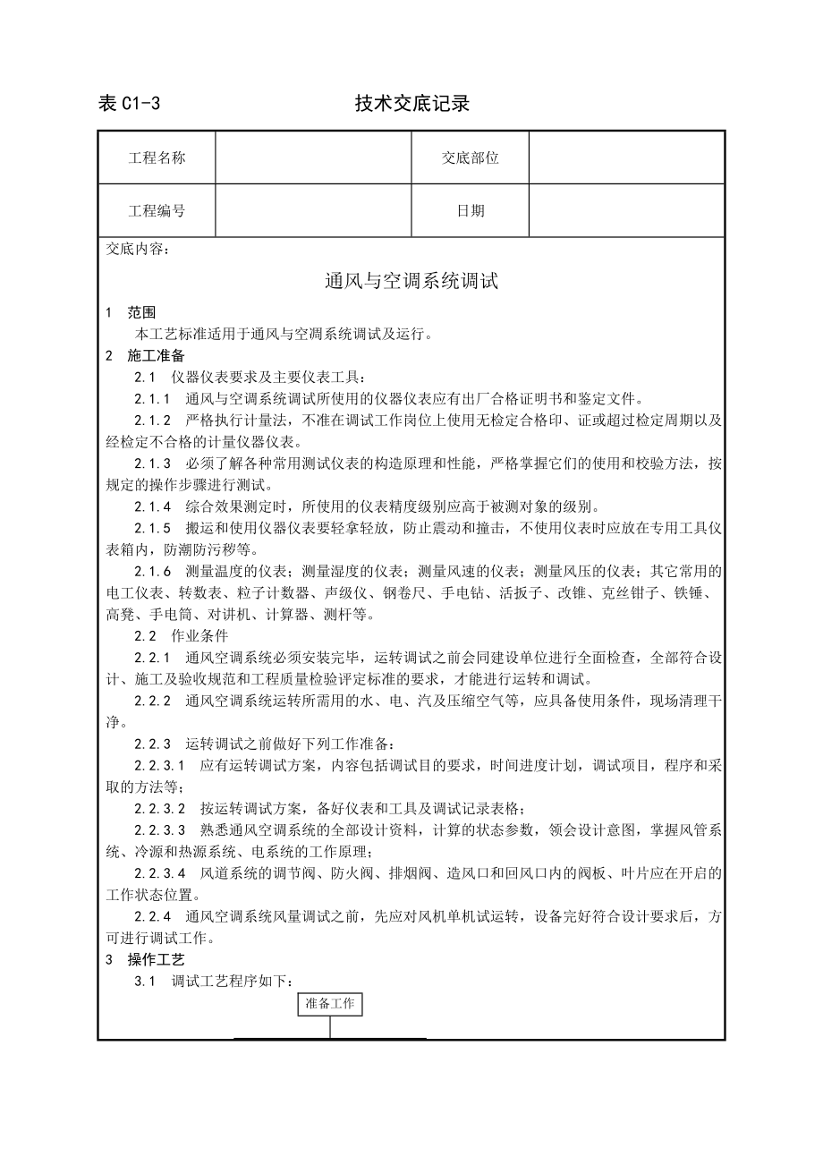 通风与空调系统调试工艺技术交底及施工.docx_第1页